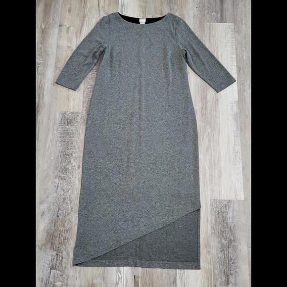 Chicos Dress Size 1 Grey Medium 8 - 10 Stretchy 3/4 Sleeves Assymetrical Hem - Picture 5 of 8